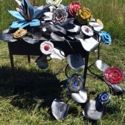 Jardinière de fleurs: mosaïque et acier Jardinière de fleurs